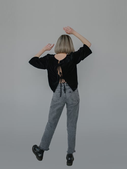 Image of Pre-order: Margareth shirt in black velvet 100% organic cotton in Berlin, handmade in Berlin