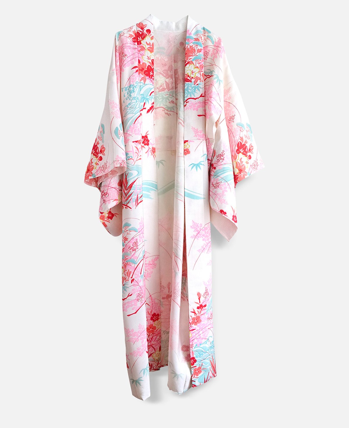 Image of Silke kimono - hvid med blomster og sølv broderier