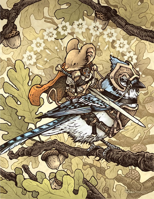 Image of Mouse Guard: Blue Jay Rider 9x12 Print