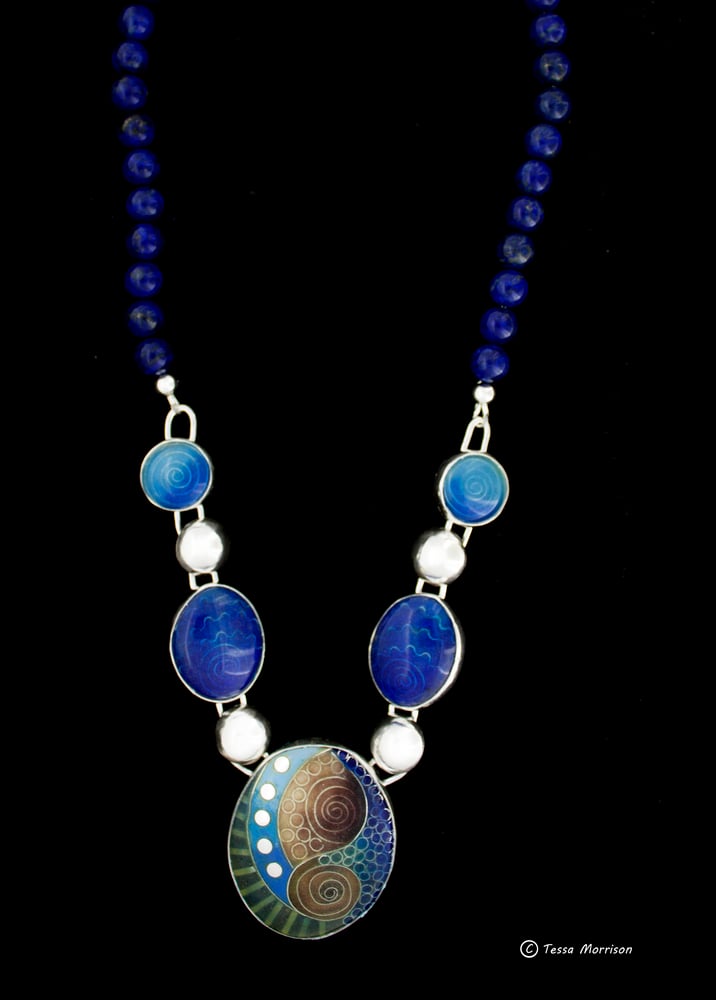 Image of Cloisonné and Basse Taille Enamel Necklace with Lapis Lazuli