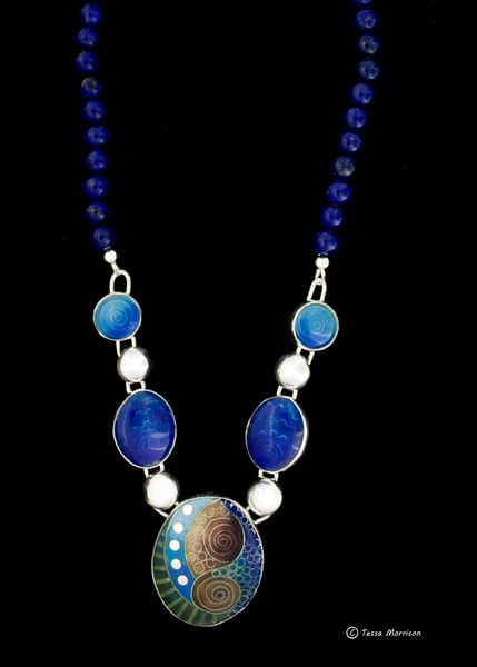 Image of Cloisonné and Basse Taille Enamel Necklace with Lapis Lazuli 