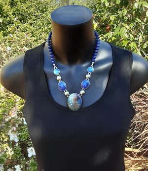 Image of Cloisonné and Basse Taille Enamel Necklace with Lapis Lazuli