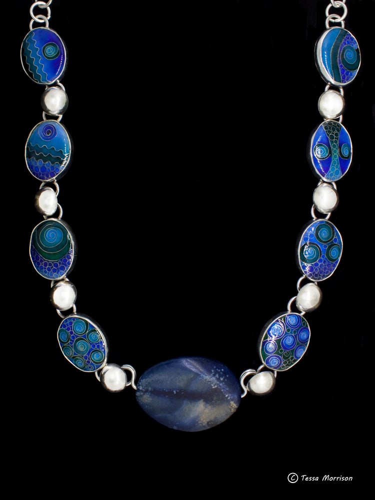 Image of Polish Agate with six Cloisonné Enamels Necklace
