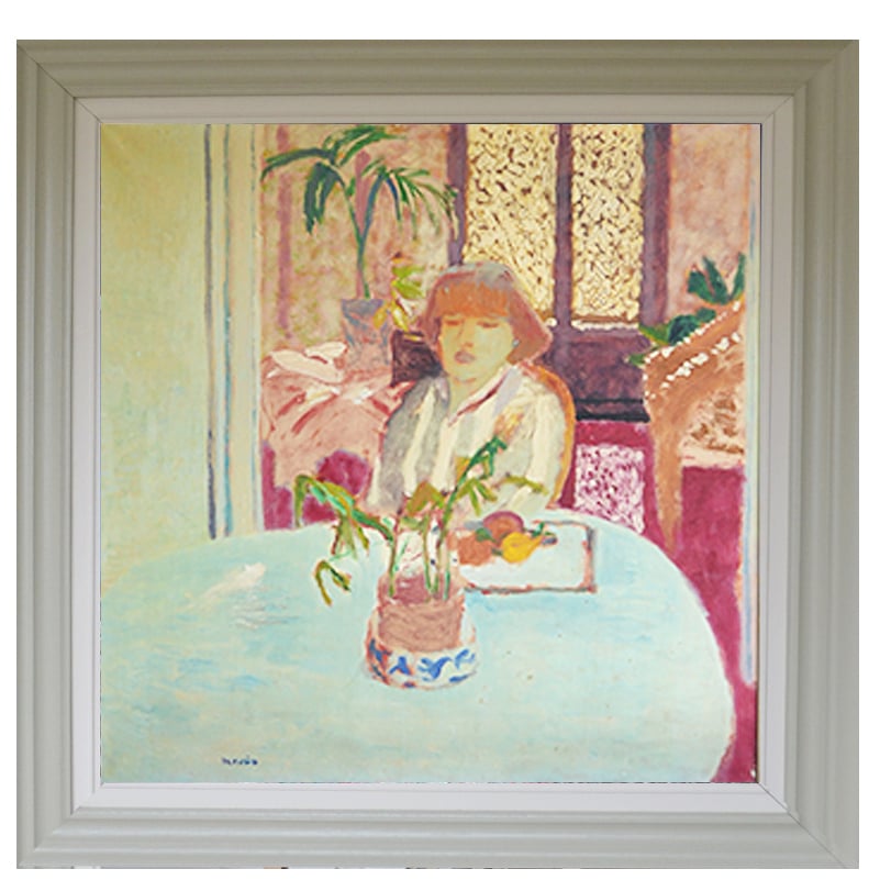 Image of Late 20th Century Spanish Painting 'Girl at a table' Roberto Ortuño
