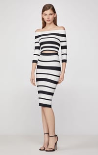 Herve Leger Striped High Waist Pencil Skirt - Alabaster Black Combo