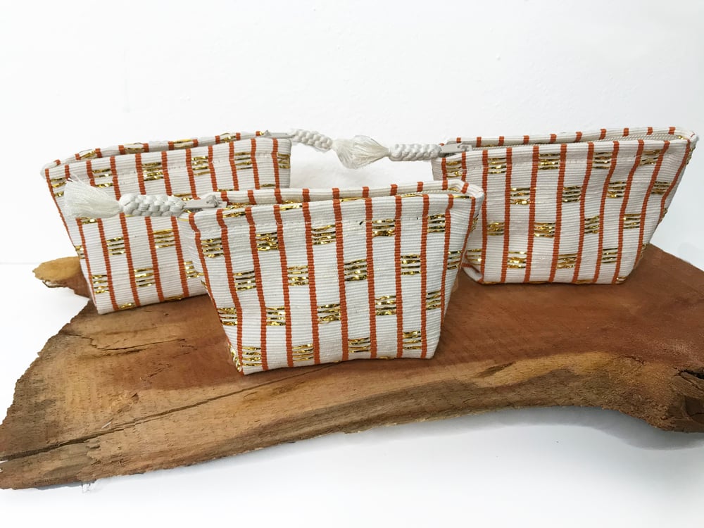 Image of Woven Creme/Gold Accessory Pouch