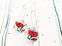 Image 3 of Red Poppies Silver Earrings