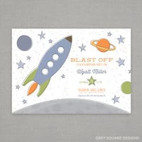 Rocket Space Blast Off Birthday Invitation