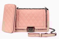 Image 1 of Quilted Shoulder Bag with Metal Chain Trim and Wallet