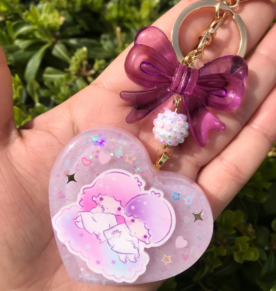 Image of Purple Twins Large Heart Charm Keychain