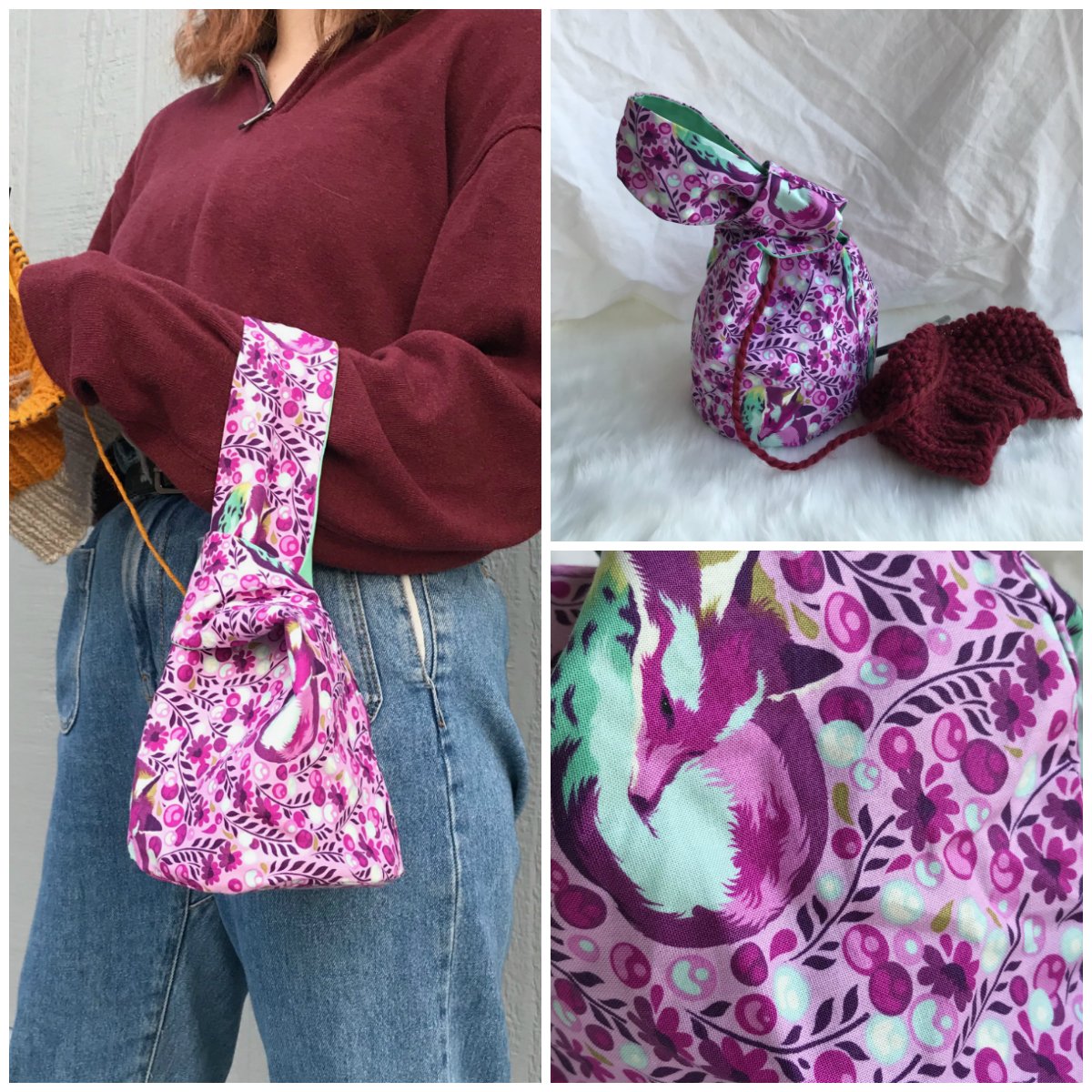 Image of Knitting/Crochet Project Bag - Purple Foxes