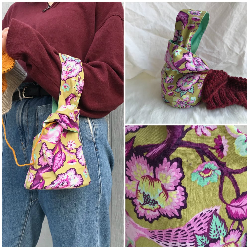 Image of Knitting/Crochet Project Bag - Green Flowers