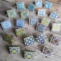 Image 2 of Mediterranean Tile Earrings - Green + Yellow + Red
