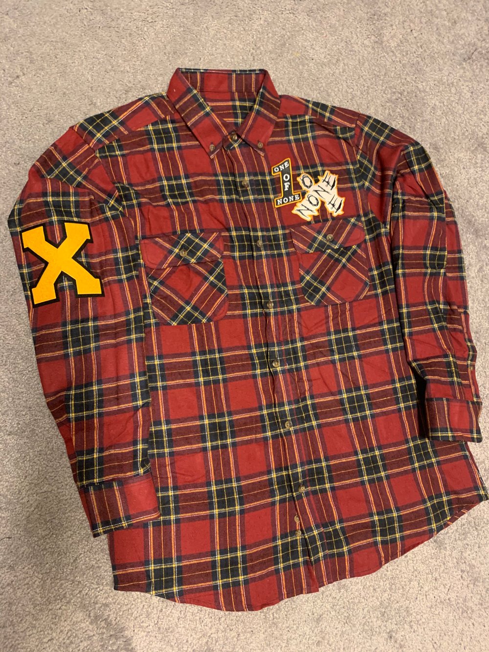 Red plaid OXN letterman flannels 