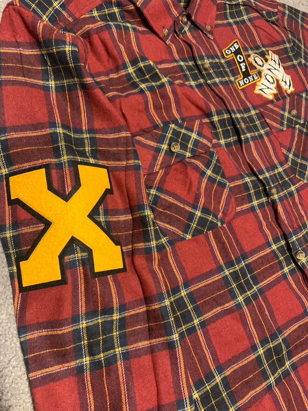 Red plaid OXN letterman flannels 