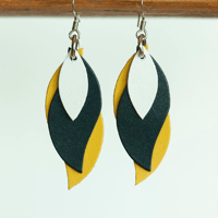 Image 1 of Handmade Australian leather leaf earrings - white, dark navy, yellow [LYN-199]
