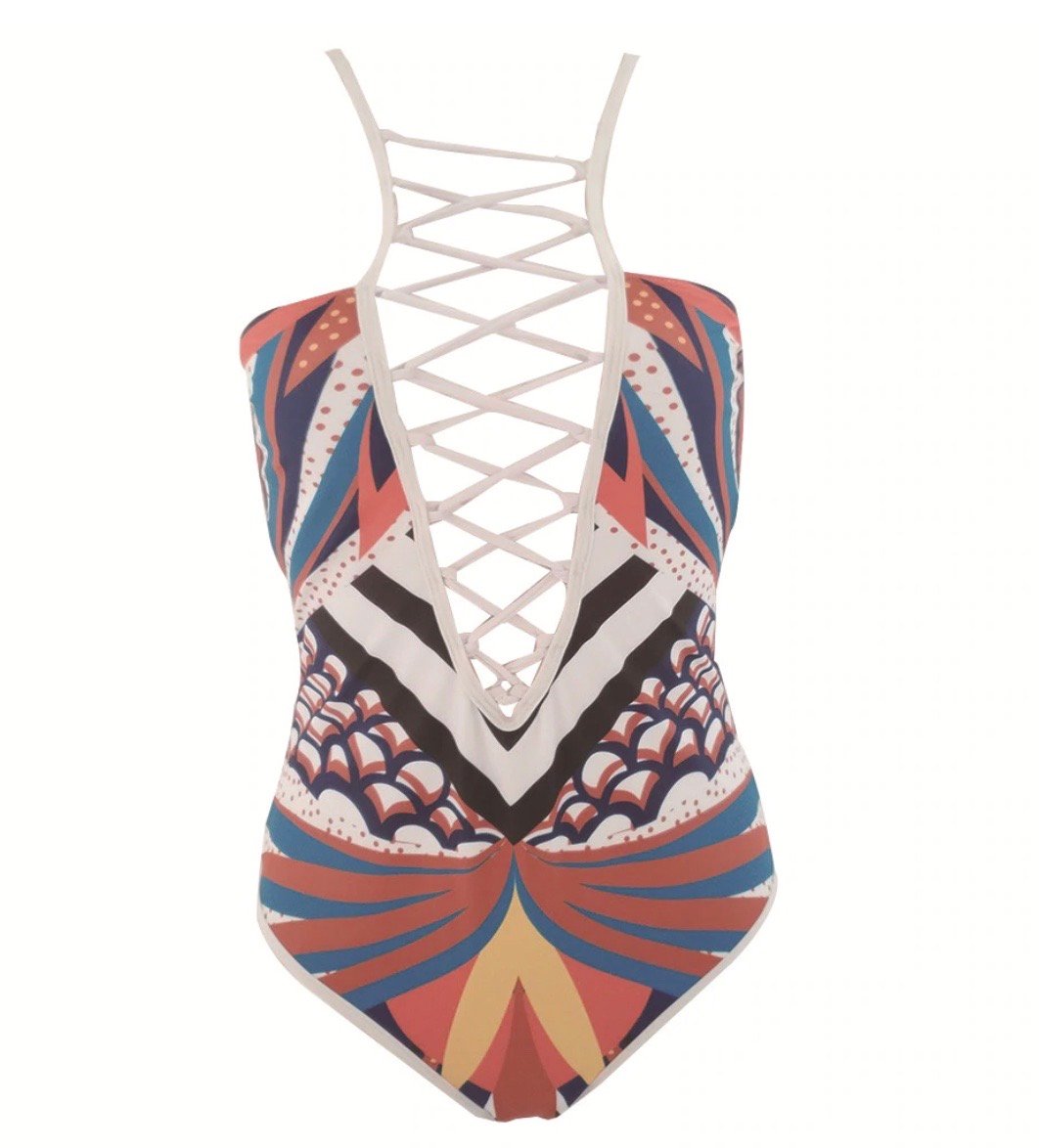 Image of MAYA - AFRICAN PRINT ONE-PIECE SWIMSUIT (WHITE)