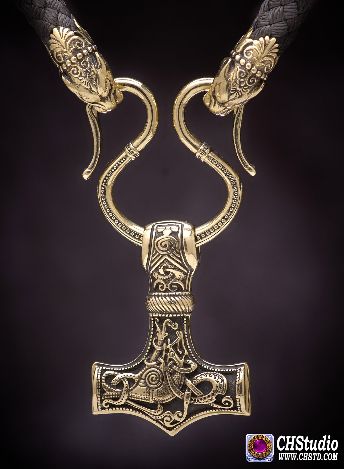 Thor's Hammer : MJOLNIR + Pantera Heads Paracord Necklace