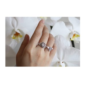 Image of Clear Quartz rose cut oval shape vintage style silver ring