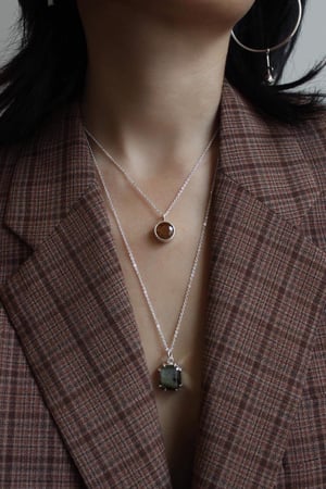 Image of Red Rutilated Quartz round cut silver necklace