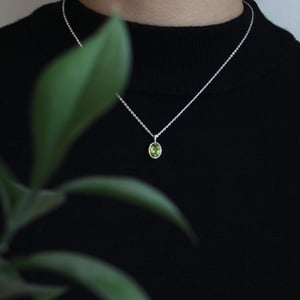 Image of Lime Green Peridot oval cut silver necklace