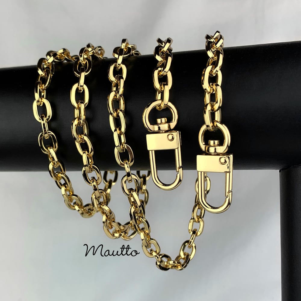 Image of GOLD Chain Strap - Mini Elongated Box Chain - 1/4" (7mm) Wide - Choice of Length & Hooks/Clasps