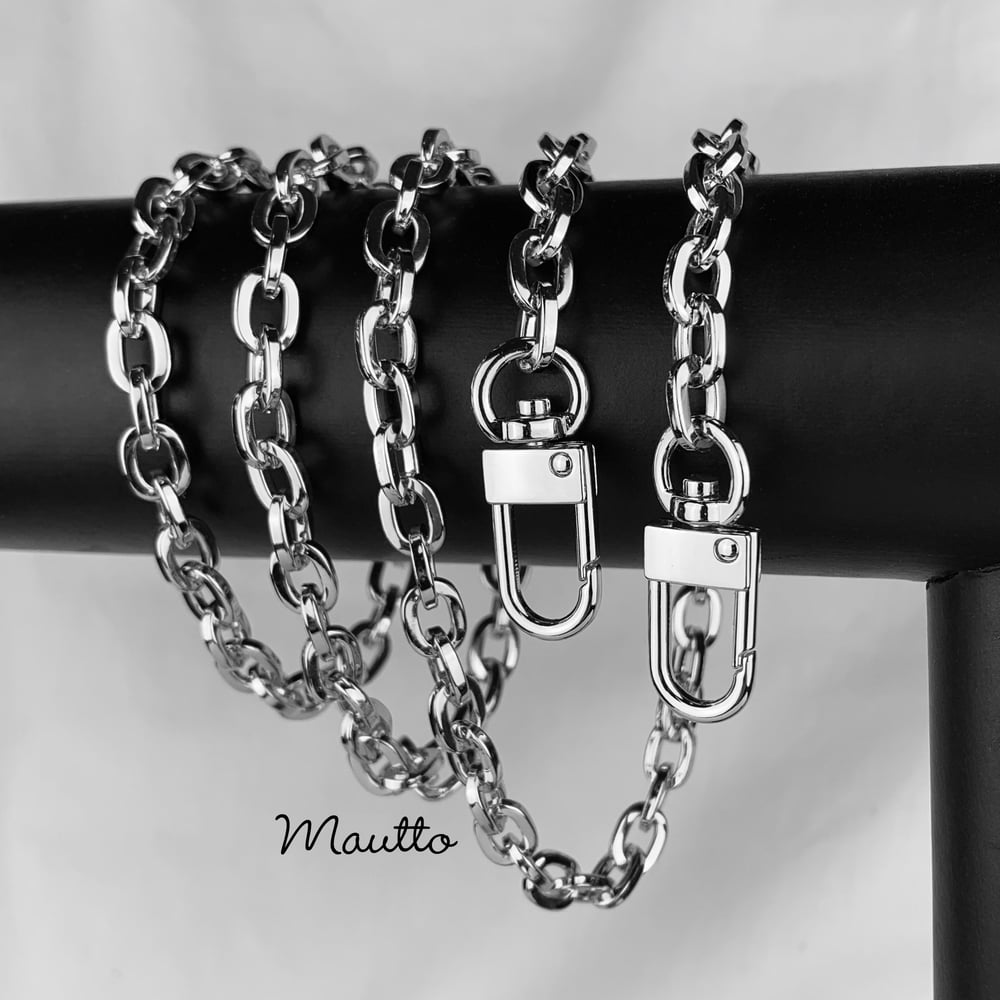 Image of NICKEL Chain Strap - Mini Elongated Box Chain - 1/4" (7mm) Wide - Choice of Length & Hooks/Clasps