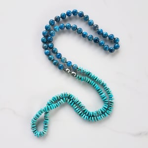 Apatite, Turquoise & Tahitian Pearl Helix Necklace 