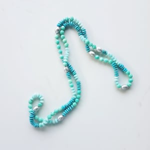 Amazonite, Turquoise, & Silver Pearl Baby Helix Necklace 
