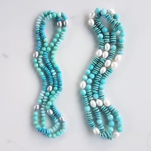 Amazonite, Turquoise, & Silver Pearl Baby Helix Necklace 
