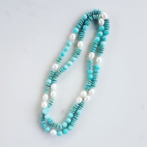 Amazonite, Turquoise, & White Pearl Helix Necklace 