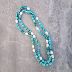 Amazonite, Turquoise, & White Pearl Helix Necklace