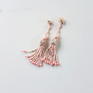 Pink Opal & Coral Tassel Earrings