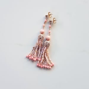 Pink Opal & Coral Tassel Earrings