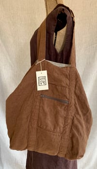 Image 4 of linen tote in brown