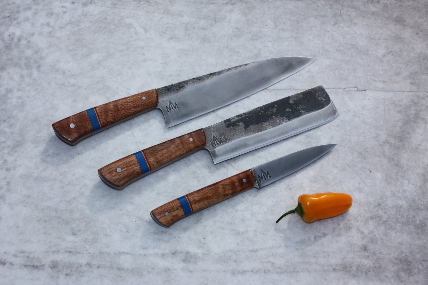 Custom Order Chef Knives: Charybdisseries Full-tang handles