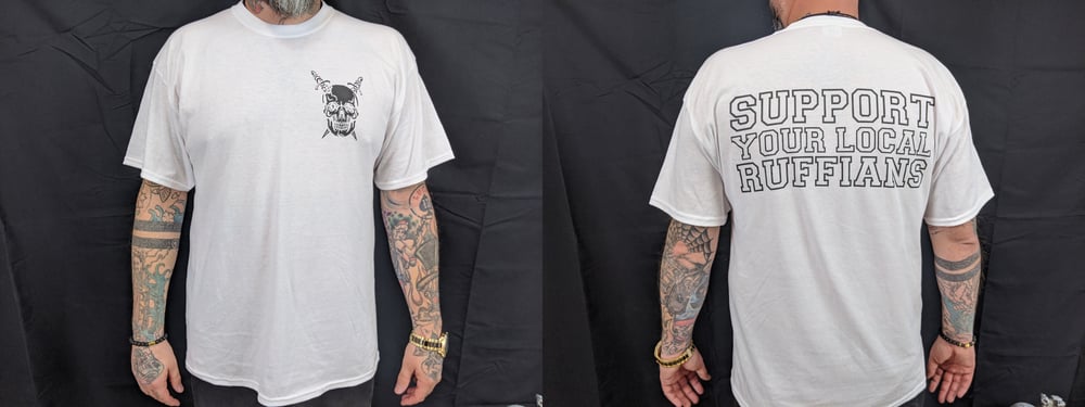 Image of Ruffians MC collegiate support shirt white