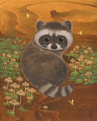 Image 1 of Raccoon and Wild Mushrooms Original Painting