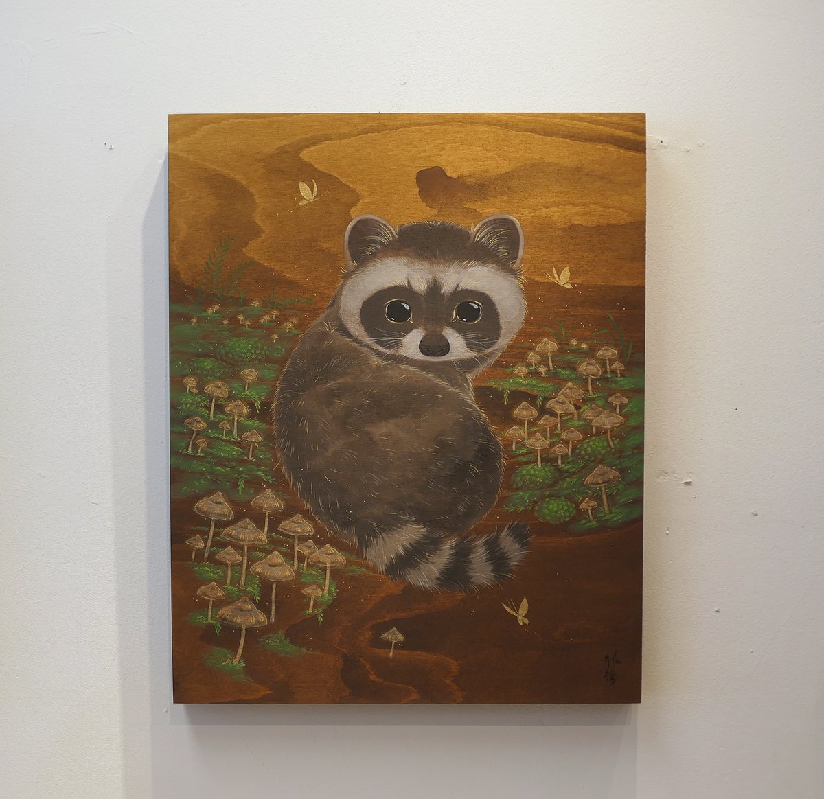 Raccoon and Wild Mushrooms Original Painting