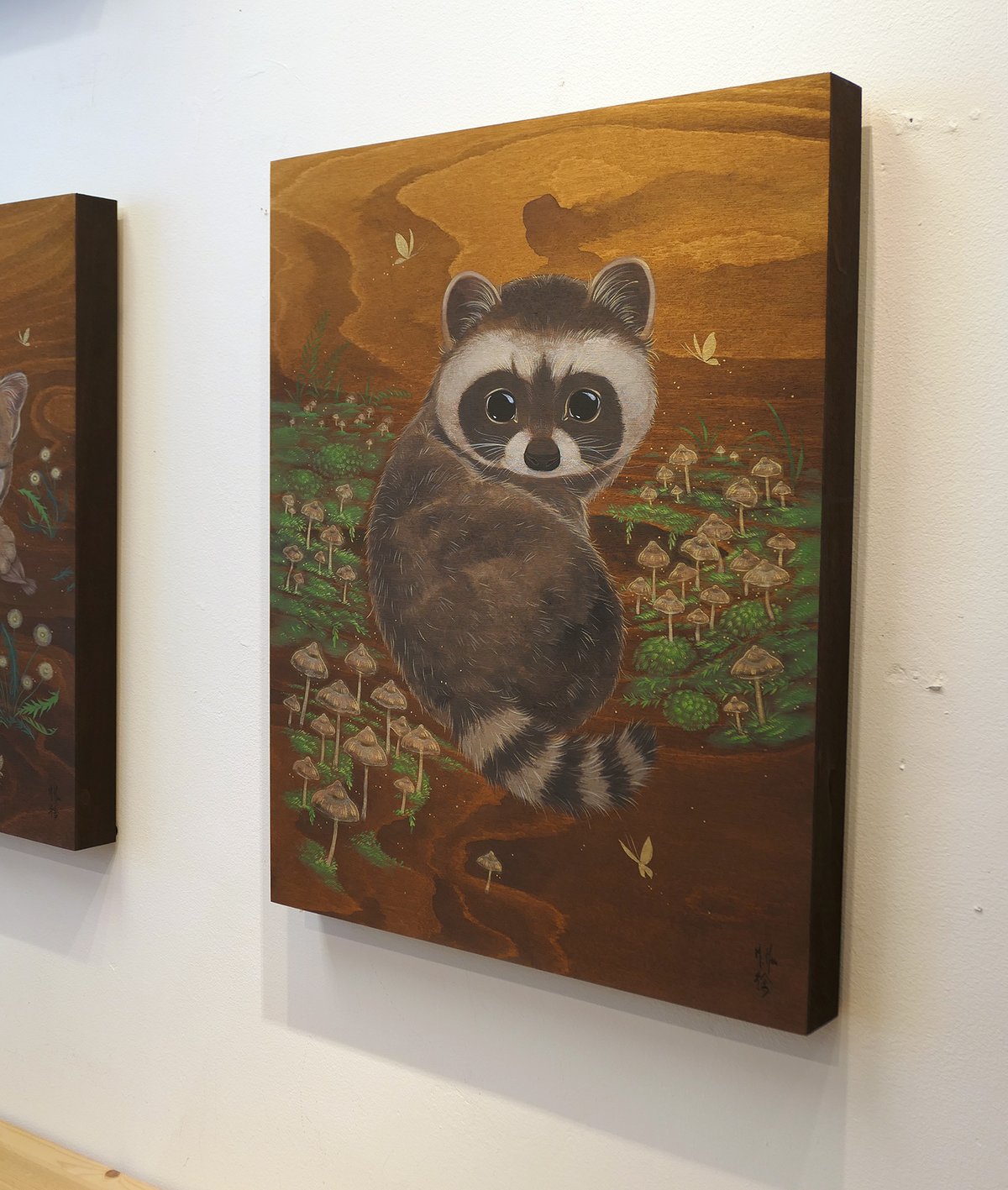 Raccoon and Wild Mushrooms Original Painting