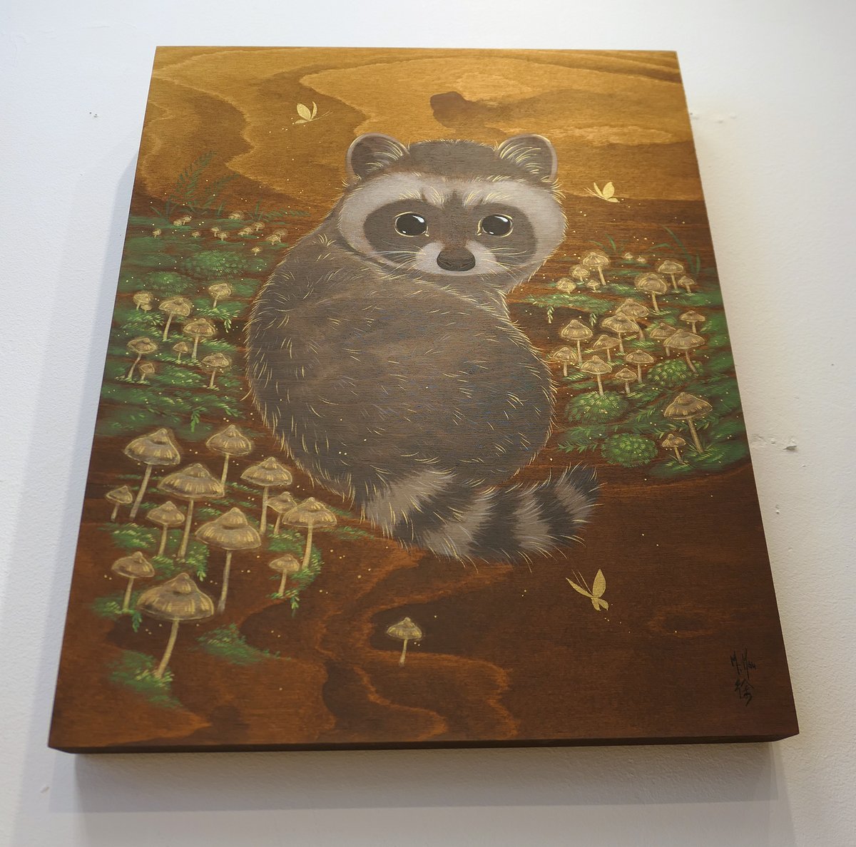 Raccoon and Wild Mushrooms Original Painting