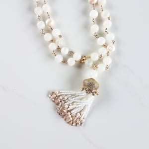 Moonstone & Pearl Fancy Tassel Necklace 