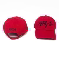 Image 2 of R.O. Logo Distressed Dad Hat Red
