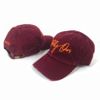 Image 1 of R.O. Logo Dad Hat Distressed Burgundy Orange 