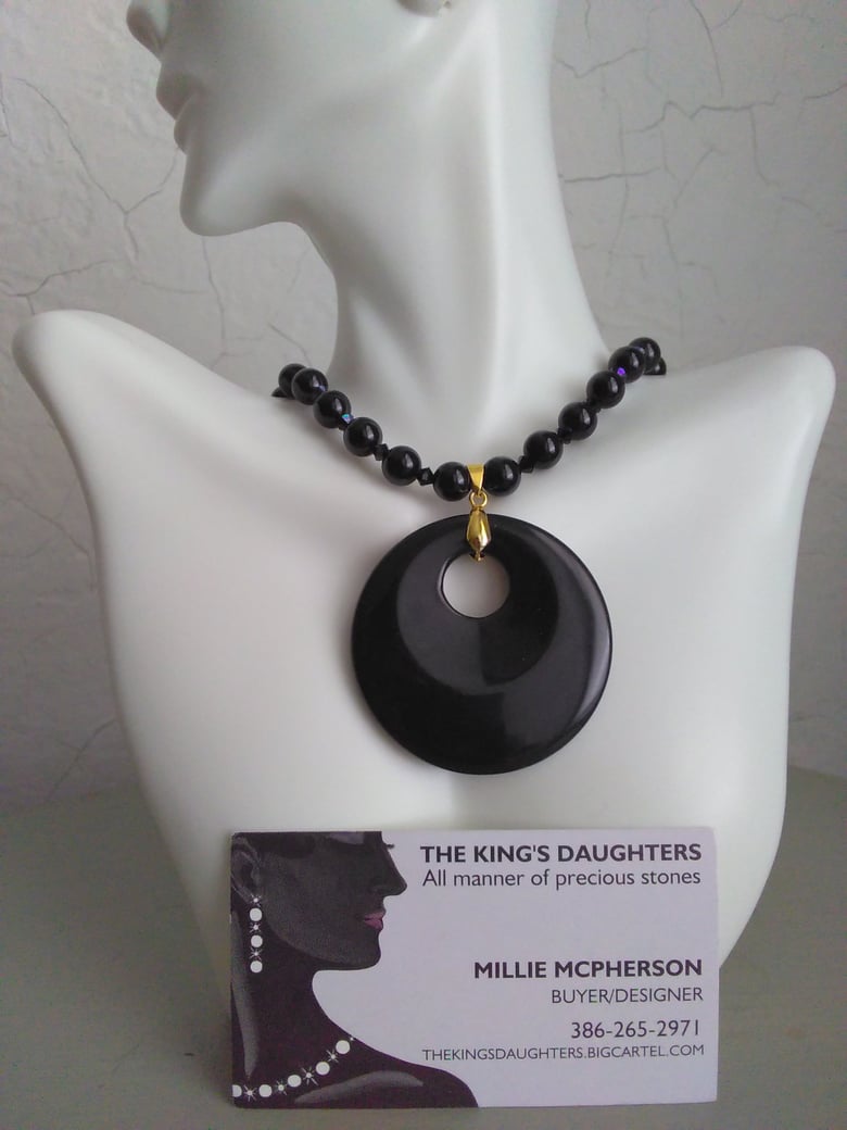 Image of BLACK ONYX CIRCULAR PENDANT NECKLACE