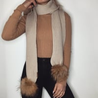 Image 2 of Beige Pom Pom Scarf