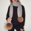 Pale Grey Pom Pom Scarf - WAS £40