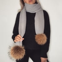 Image 1 of Pale Grey Pom Pom Scarf