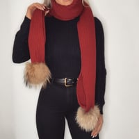 Image 1 of Burgundy Pom Pom Scarf