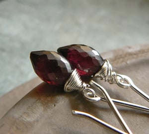 Image of Red Garnet Drop Earrings in Sterling Silver - Vampire Tears